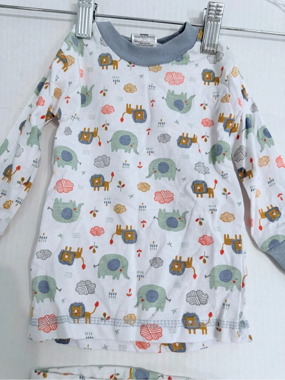 Giggles Infant Boys White Animal Print Pajama Set with Gray Trim